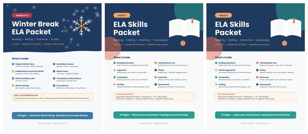 Middle School ELA Bundle | 7th Grade + 8th Grade + Winter Break Packets cover
