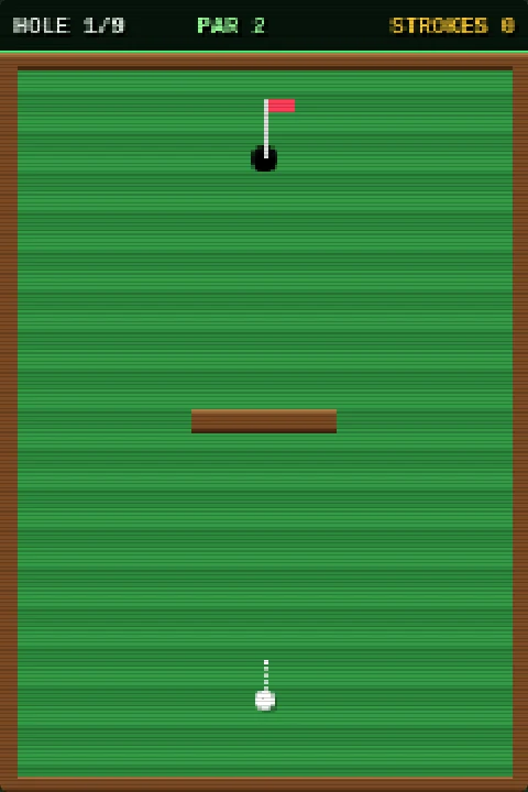 PUTT PARTY gameplay: mini golf green with ball, aim line, and flagged hole